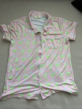 Royal standard  Pink Margarita Print Short Sleeve Pajama Top and pant set